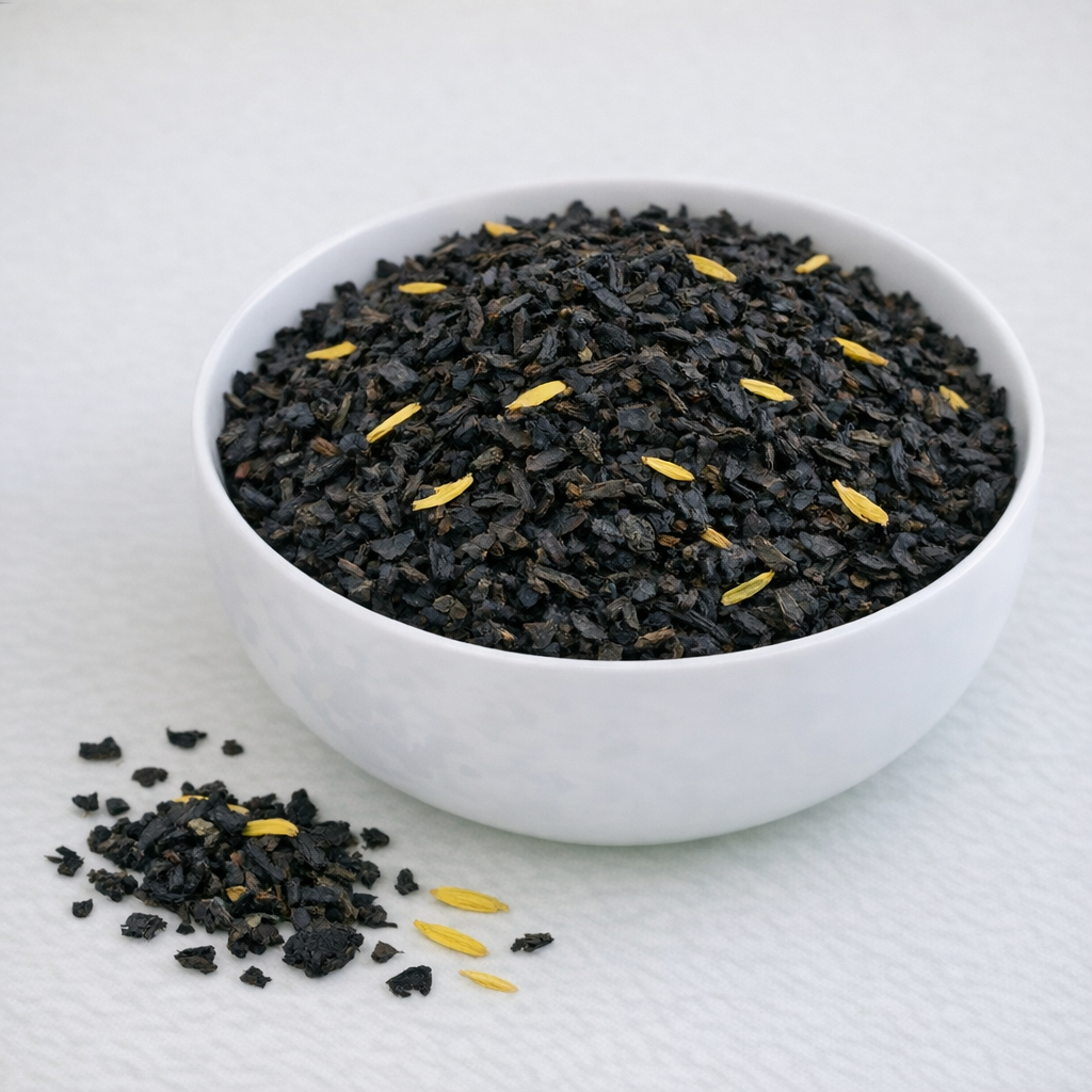 Sort Mango Te med solsikkeblade fra Carstensens Tehandel