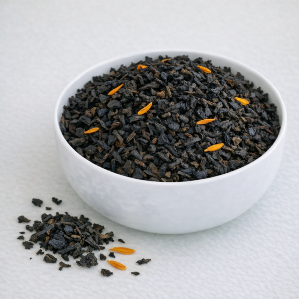 Earl Grey Orange. Sort te i løsvægt fra Carstensens Tehandel.
